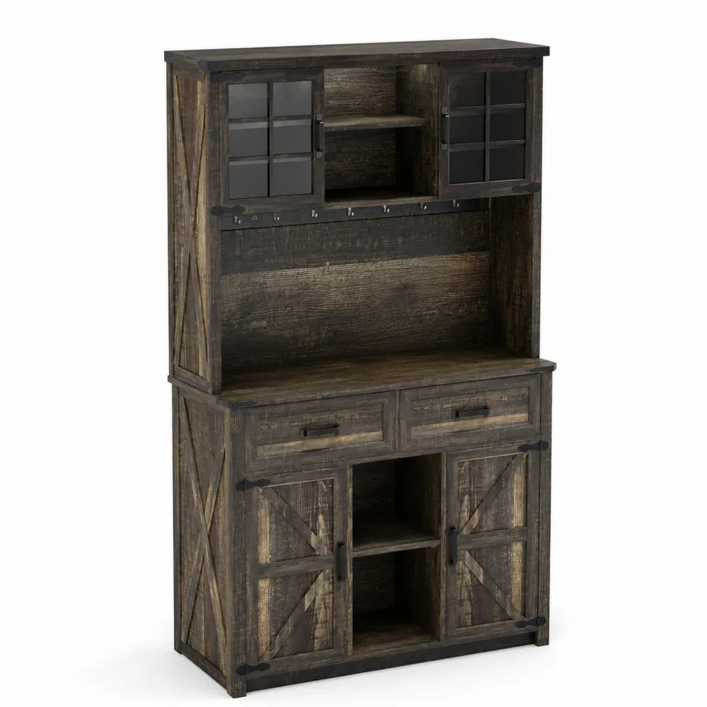 Rustikales Sideboard aus Holz mit Schiebetüren und gehärtetem Glas, Braun, 180x110x45 cm