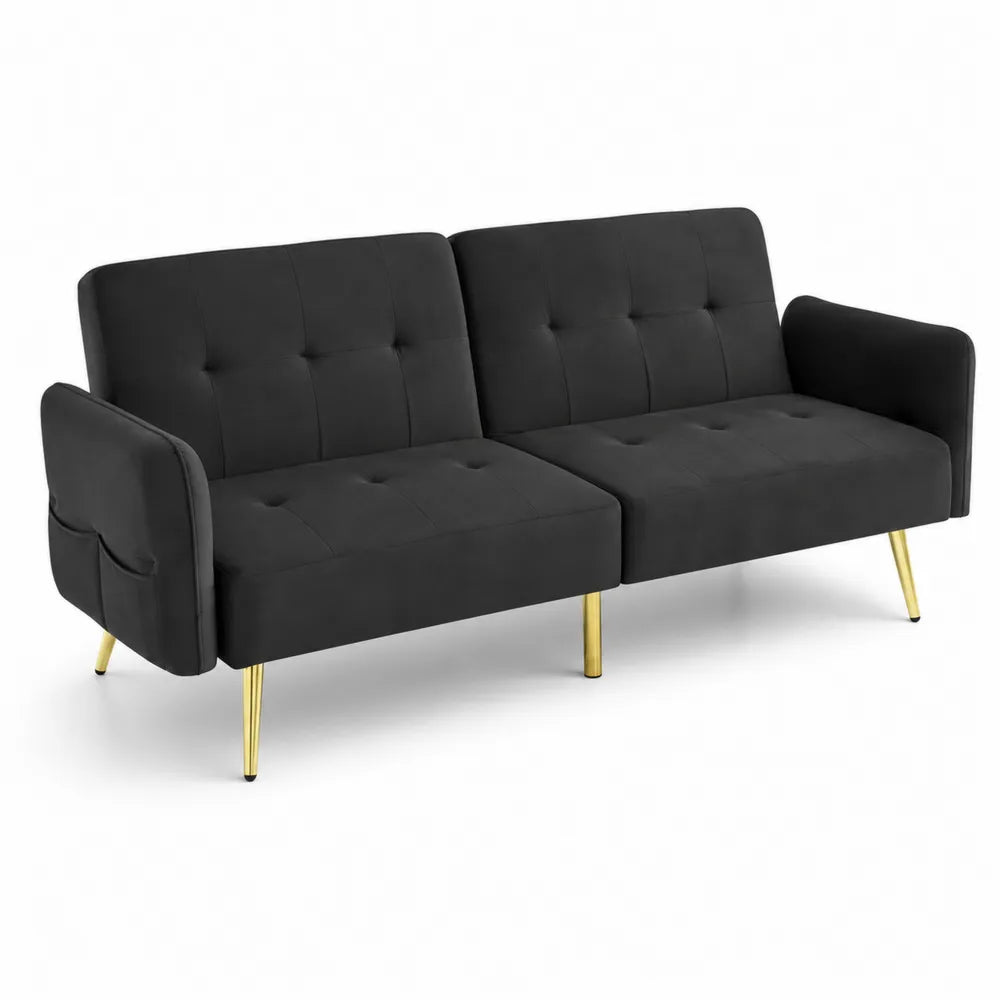 Schlafsofa aus Samt Schwarz mit Metallbeinen