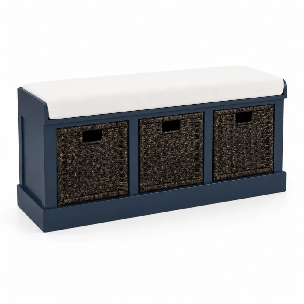 Sitzbank mit Stauraum Blau Holz Polyester 100x40x45 cm