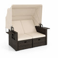 Gartenliege aus Polyethylen Rattan mit verstellbarem Dach, Dunkelbraun/Creme