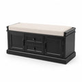 Schwarze Bank mit Stauraum aus Holz und Stoffbezug