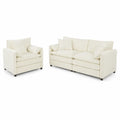 Beiges 2-teiliges Sofa-Set aus Kunstleder mit Kissen
