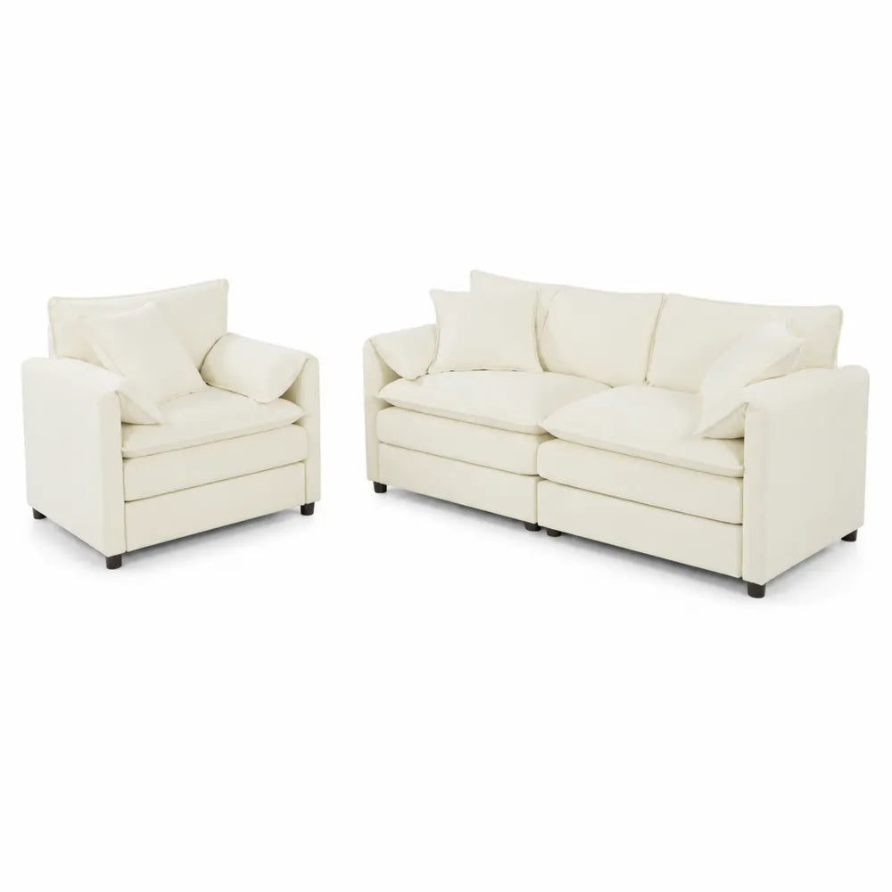Beiges 2-teiliges Sofa-Set aus Kunstleder mit Kissen