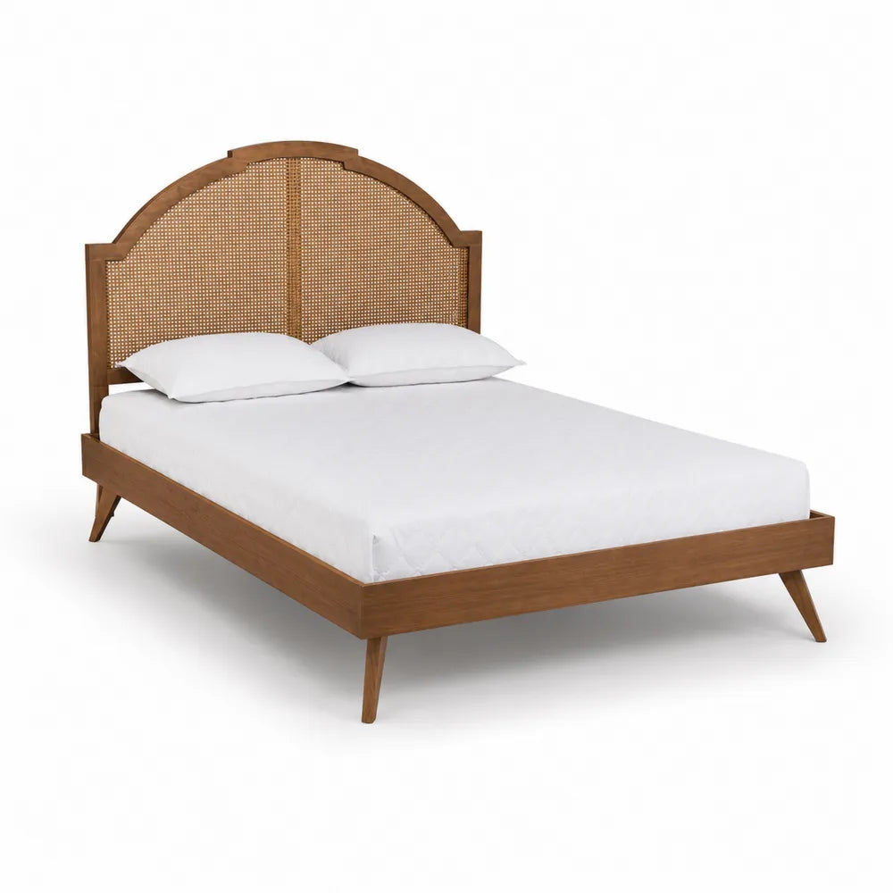 Holzbett mit geflochtenem Kopfteil 200x140 cm Braun