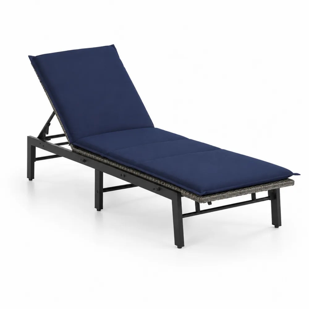 Gartenliege Aluminium Rattan Blau Verstellbar