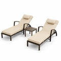 2er Set Sonnenliegen mit Tisch Braun Metall Polyester Verstellbar