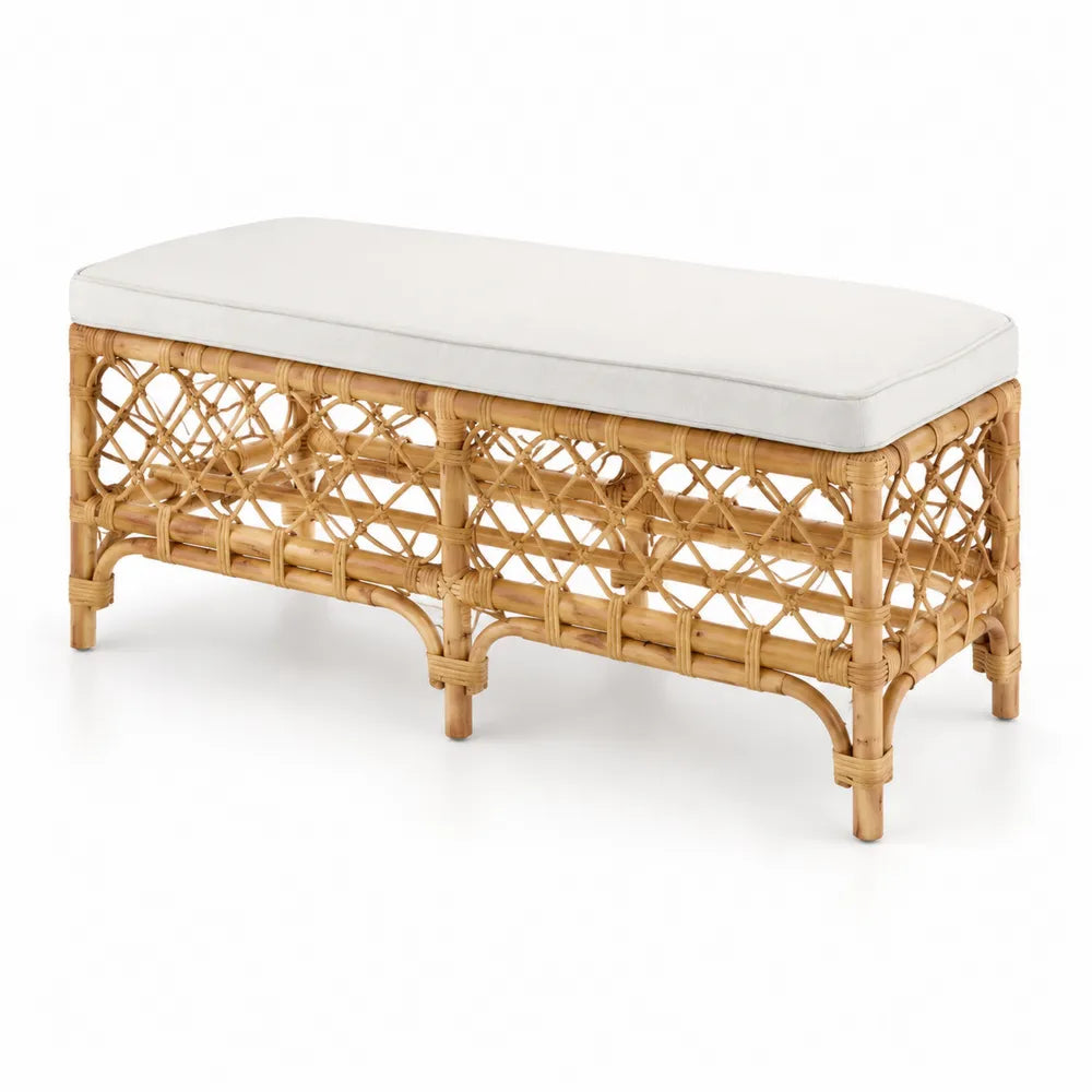 Rattanbank mit Baumwollpolster Beige 120x40x45cm